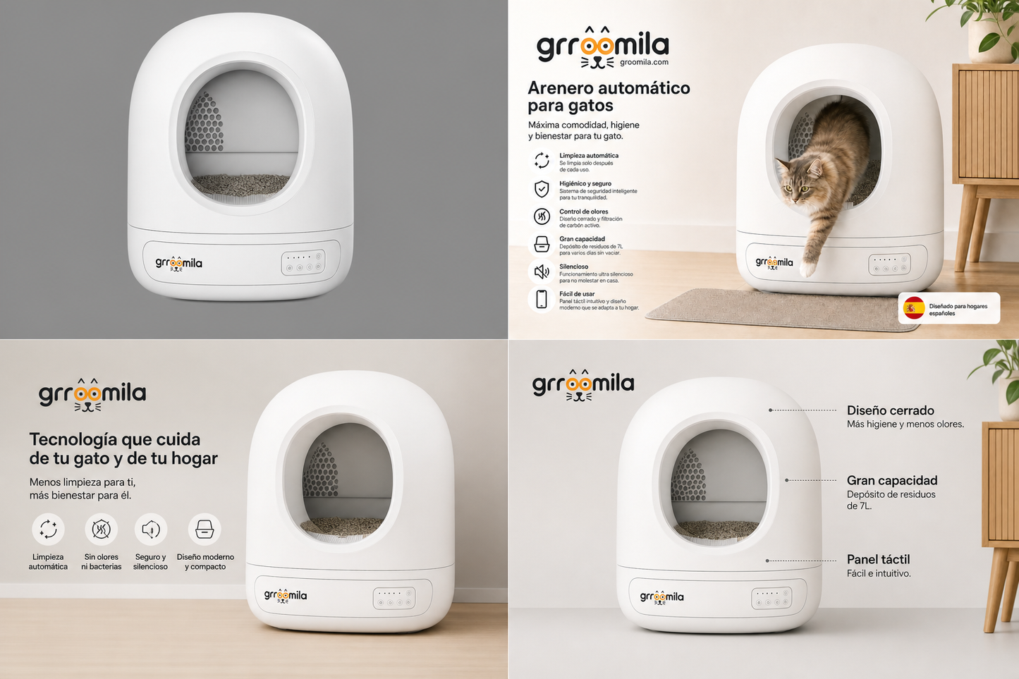 Arenero Automático para Gatos Groomila - Limpieza Inteligente y Control de Olores